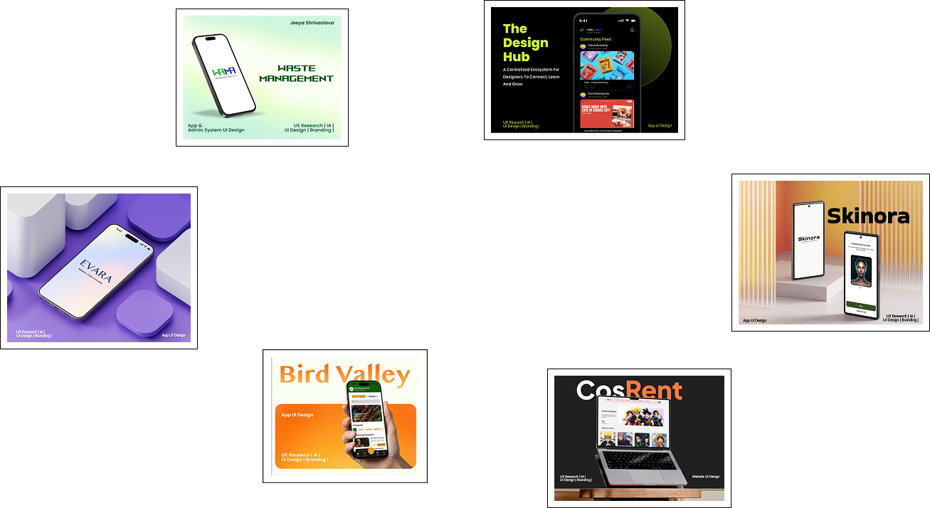 Portfolio case study collage surrounding a centered message